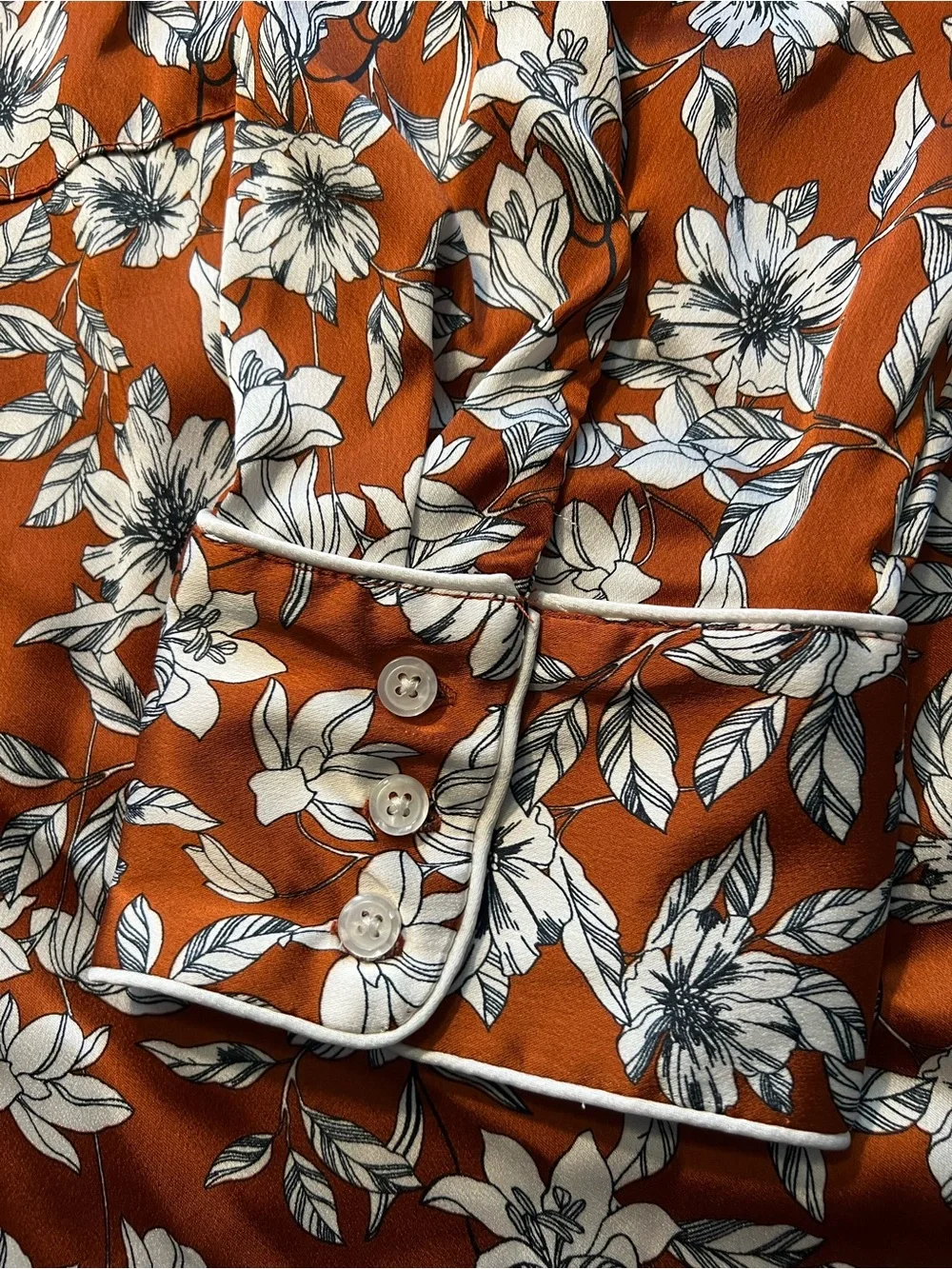 La Ligne Rust Floral Loungewear Pajama Set 2x Top, 1x Bottoms & Pockets